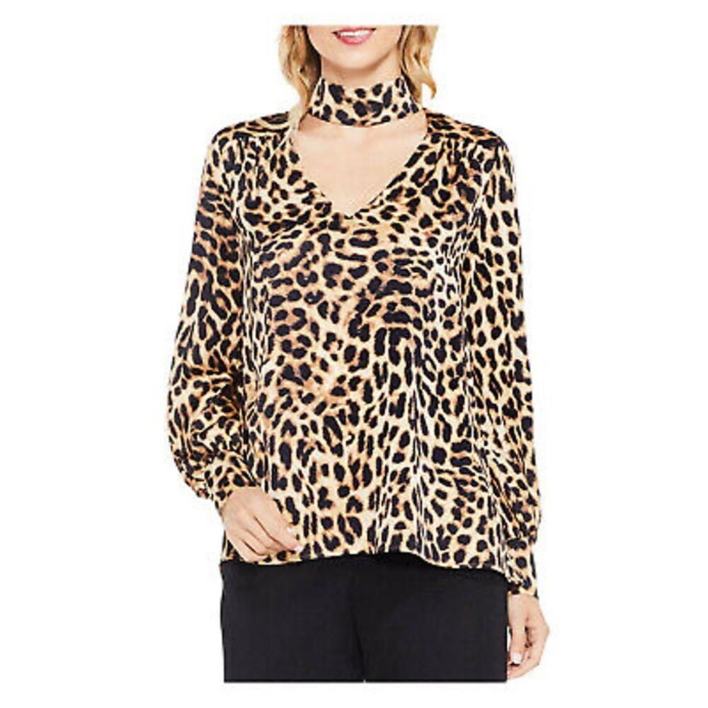 Vince Camuto Womens Satin Animal Print Long Sleeve Blouse Size Small